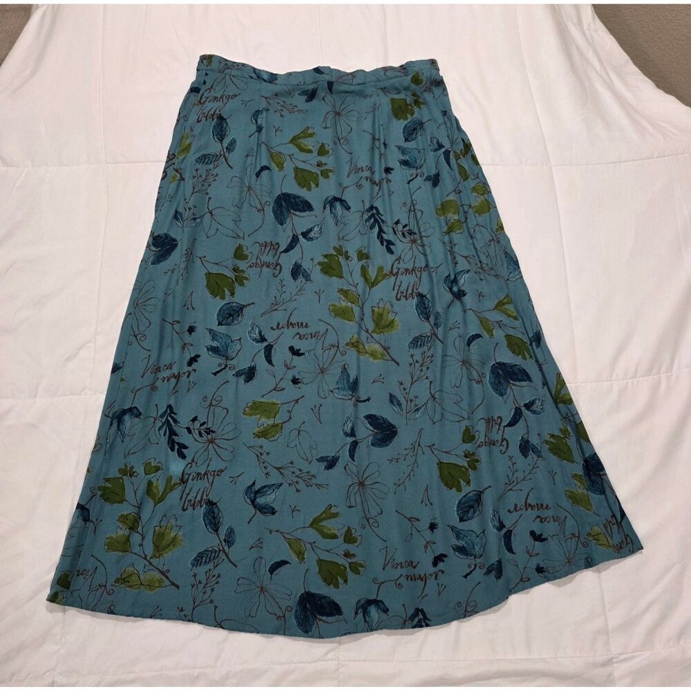 Vintage Coldwater Creek Blue Floral Print Elastic Waist Midi Skirt P-Large